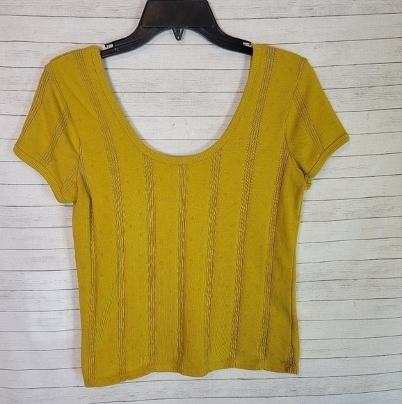 Madewell Pointelle Ribbed Tee in Golden Meadow, sz Small - Picture 4 of 11